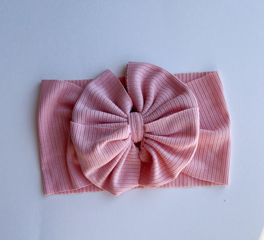 Peachy Pink Rib Messy Bow
