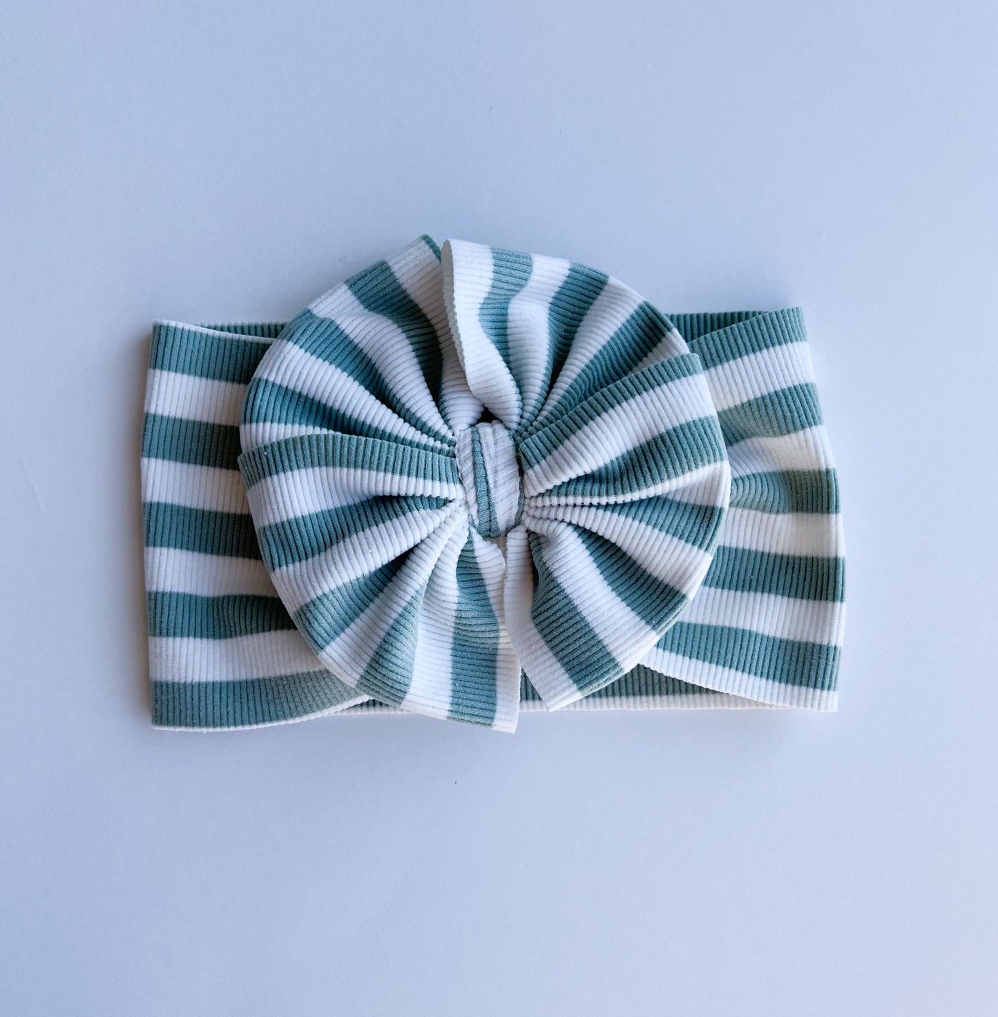 Sage Striped Rib Messy Bow