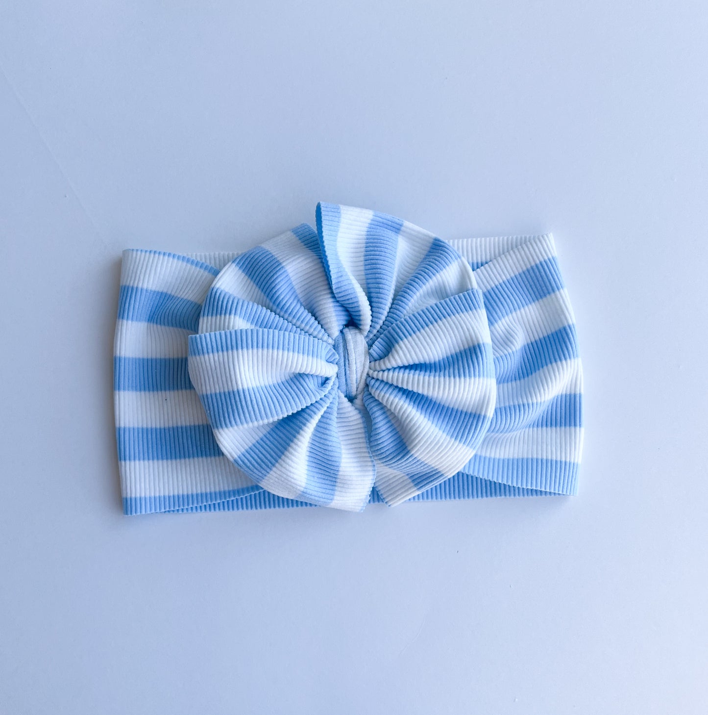 Baby Blue Striped Rib Messy Bow