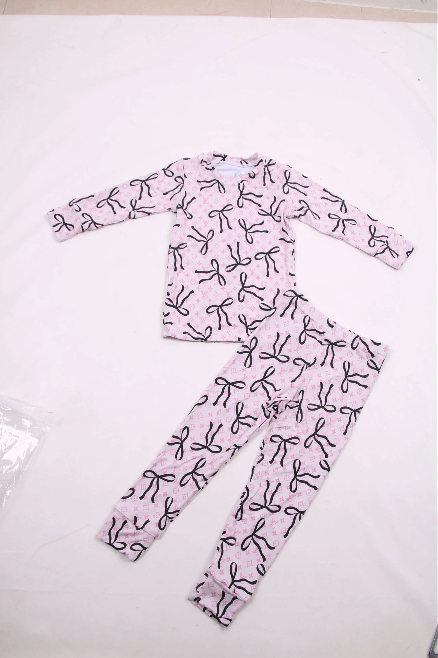 Pink L Bow Bamboo 2pc PJ Set